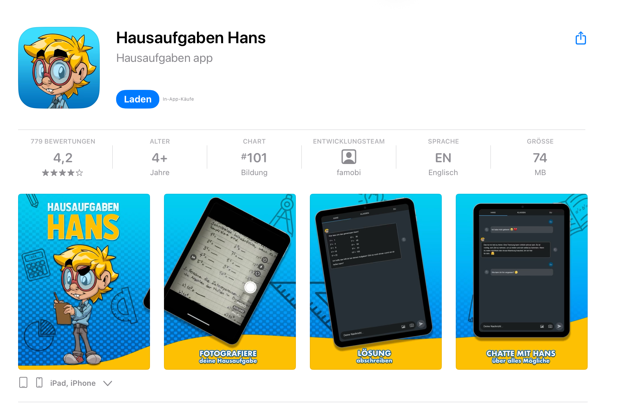 App Store Hausaufgaben Hans